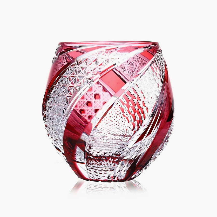 Edo Kiriko Cut Glass: Sairasen Kinaka Red Cup